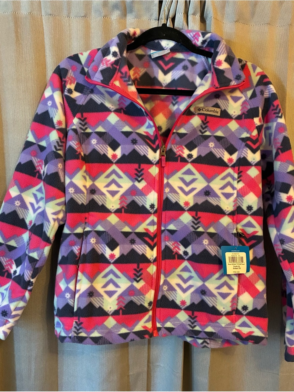 Columbia Benton Springs Fleece Full Zip Jacket Girl XL Pink Purple Print New